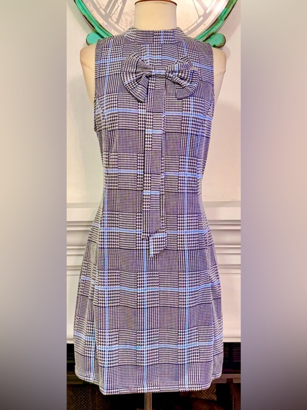 Idania & Camila Vintage Look Sleeveless Plaid Bow Mini Dress